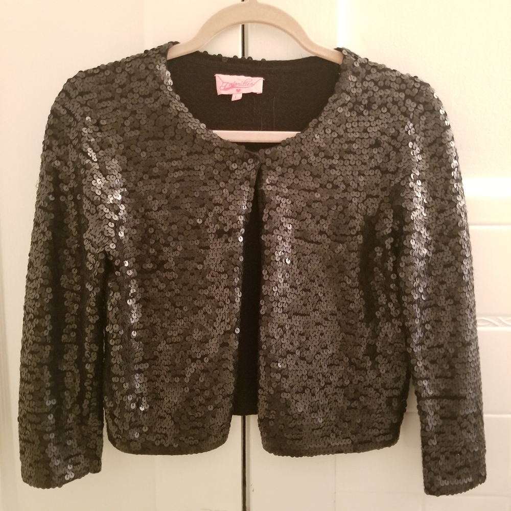 Priorities matte black cropped sequin jacket